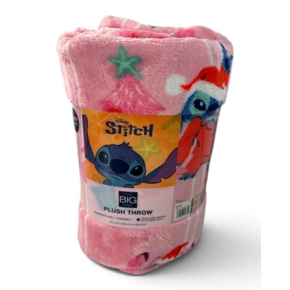 Disney Stitch Holiday Christmas Plush Throw Blanket Pink 5 x 6 Ft The Big One